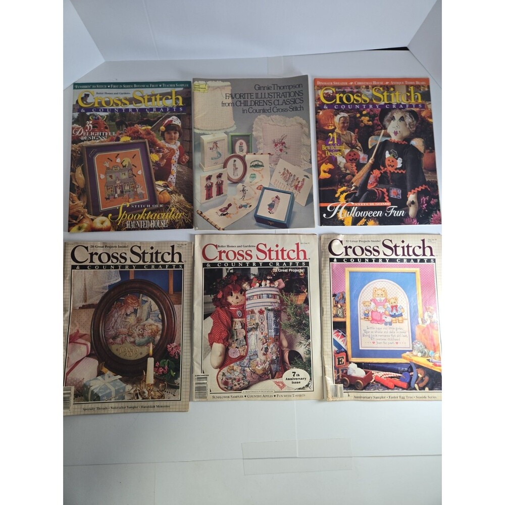 Vintage Cross Stitch Magazine Lot (6) Halloween Raggedy Ann Dover Pattern Book